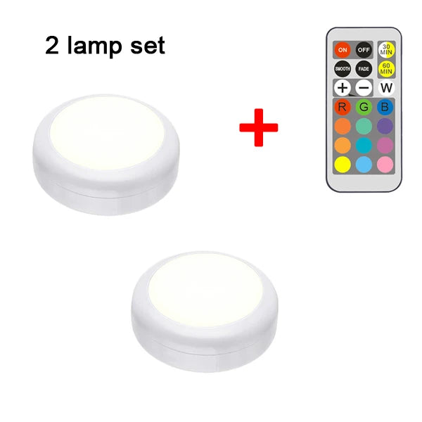Multicolor LED Cabinet Light with Remote Control | Dimmable Puck Lamp