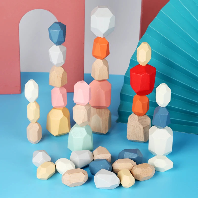 Wooden Sorting Stacking Rocks for Kids | Montessori Learning Toy