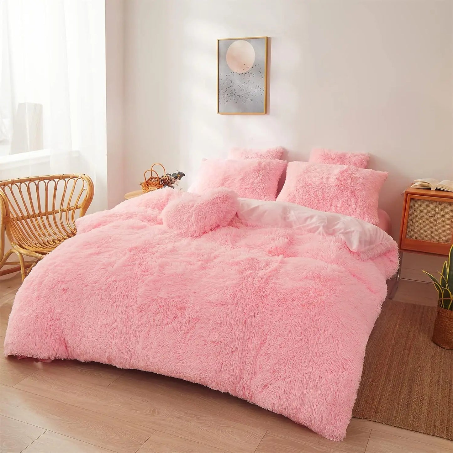Pink Faux Fur Queen Comforter Set | Luxe Ultra Soft Bedding