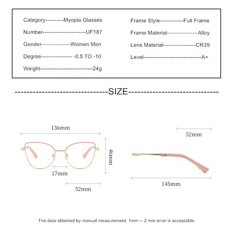 Custom Cat Eye Prescription Glasses for Myopia & Astigmatism
