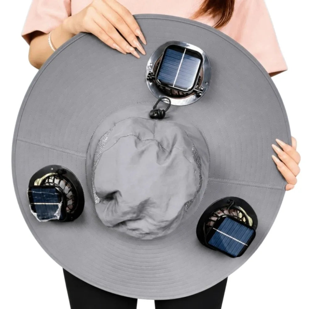3 Fans Solar Fan Hat | Breathable UV Protection Wide Brim Cap