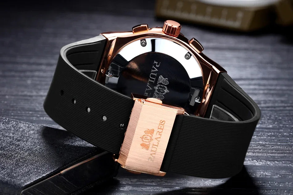 Men's Casual Automatic Mechanical Watch | Rose Gold & Rubber Strap