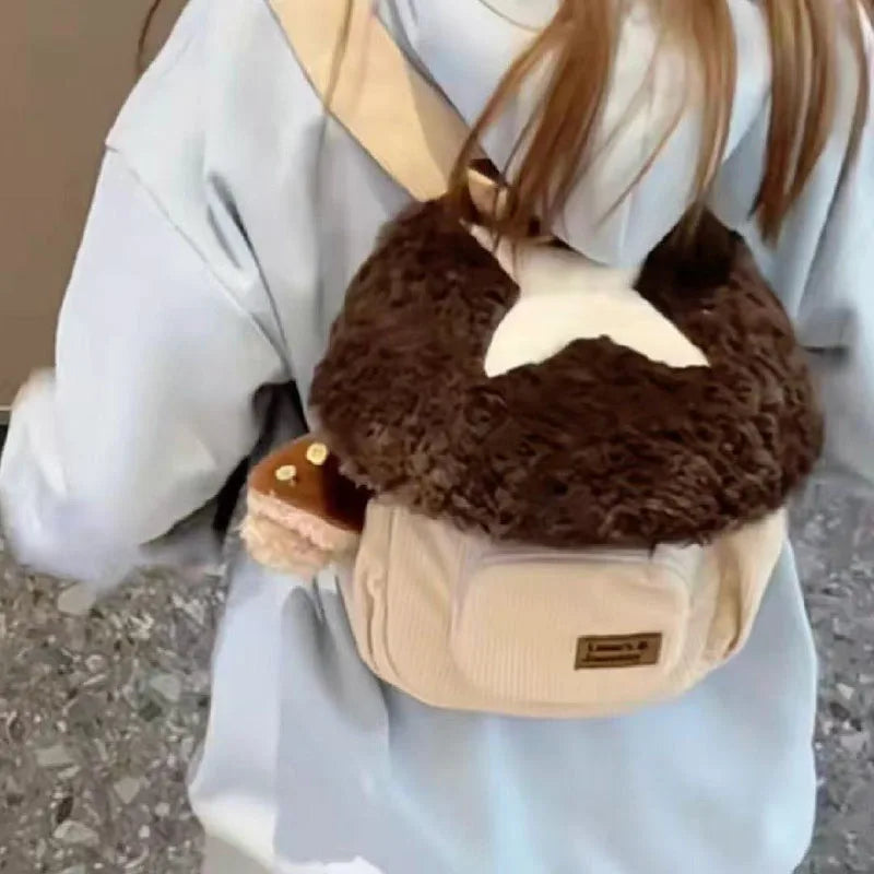 Cute Cartoon Mushroom Backpack | Adorable Plush Doll Bag for Women