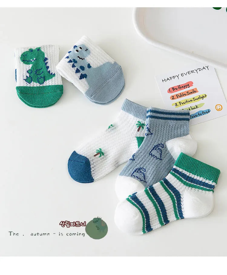 Kids Summer Low Cut Dinosaur Socks | Breathable Cotton & Anti-Odor