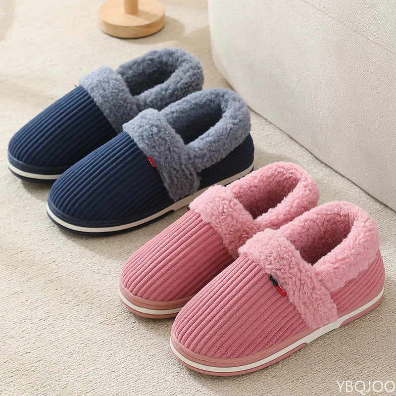 Cozy Winter Plush Couple Bag Heel Slippers | Soft Indoor Shoes
