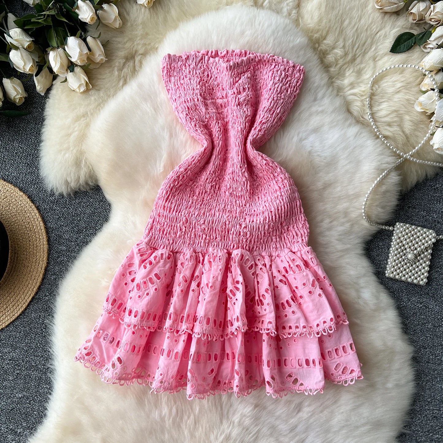 Chic Vintage Sleeveless Pleated Tube Dress for Summer Parties