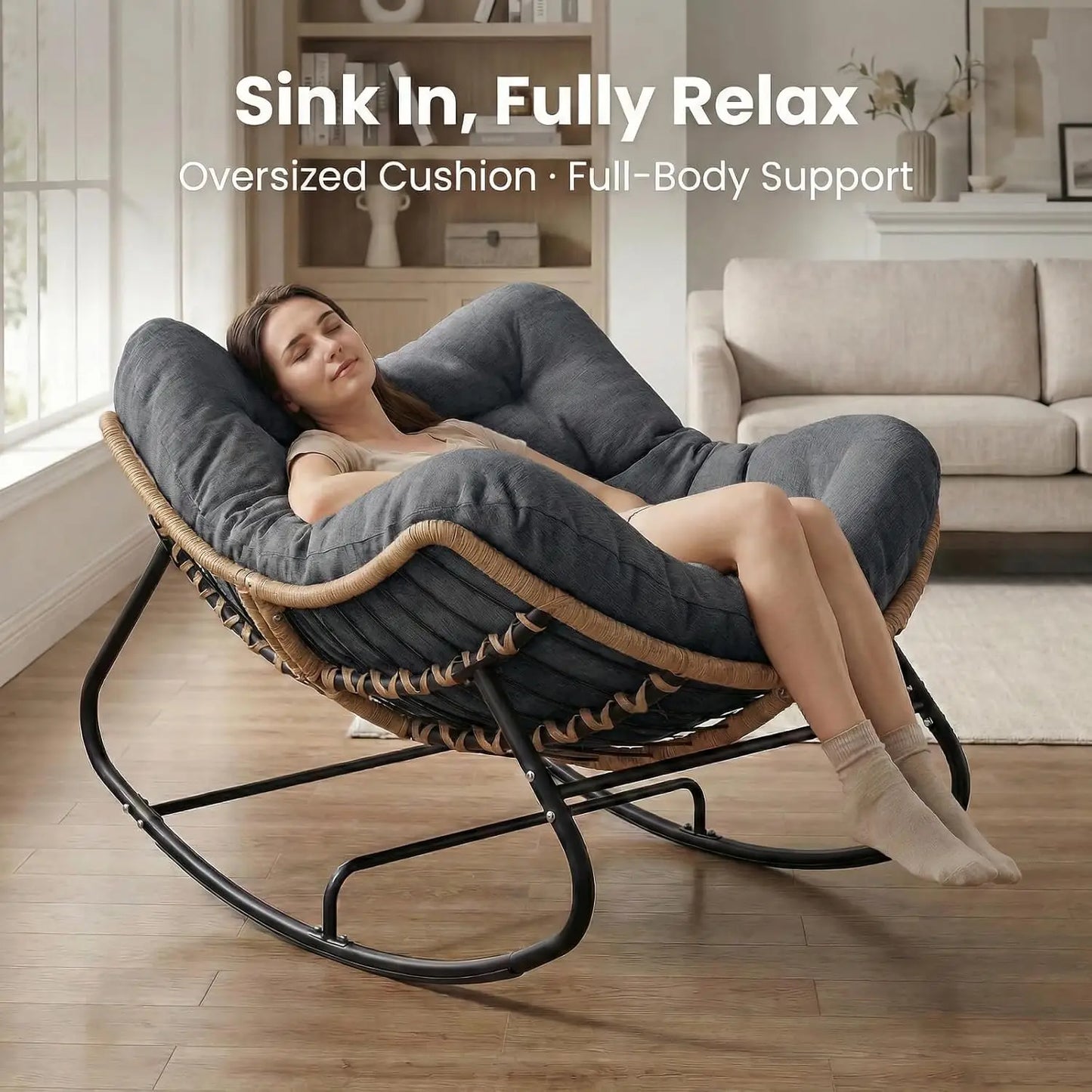 Oversized Outdoor Rocking Chair | Comfy Papasan Lounge Chair