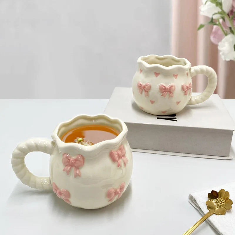 Cute Handmade Bow Ceramic Coffee Cup | Unique Gift Mug