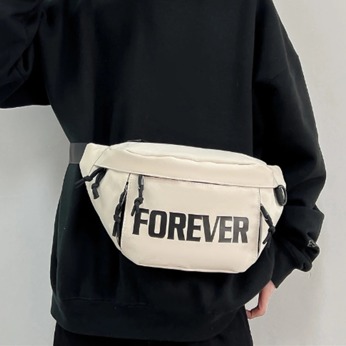 Beige and White Crossbody Chest Bag | Stylish Large Capacity Fanny Pack