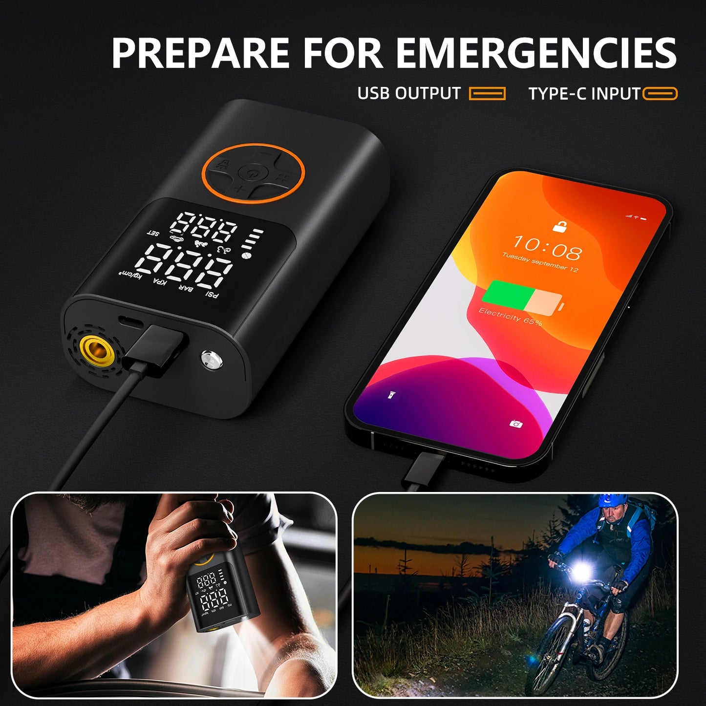 Portable Air Pump Set with Power Bank for Car & Bike | 150PSI