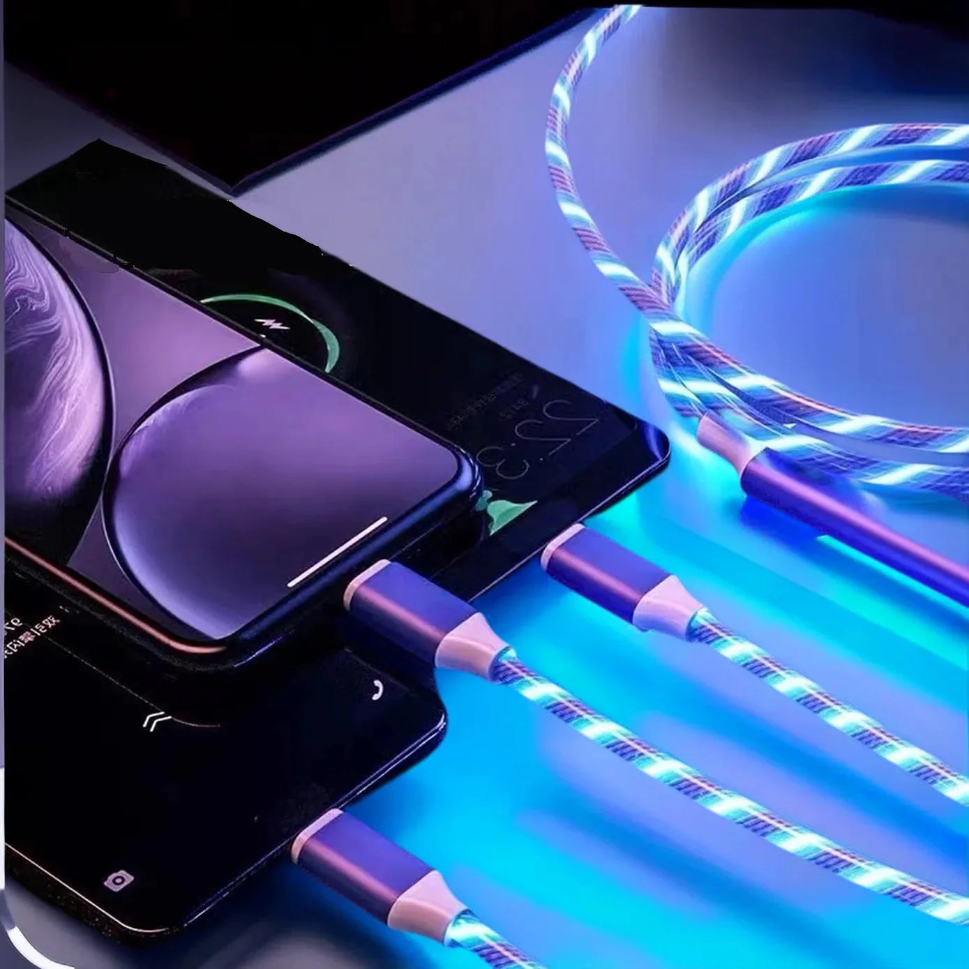 3 IN 1 Glowing LED Light Phone Charger | Luminous USB Type C Cable