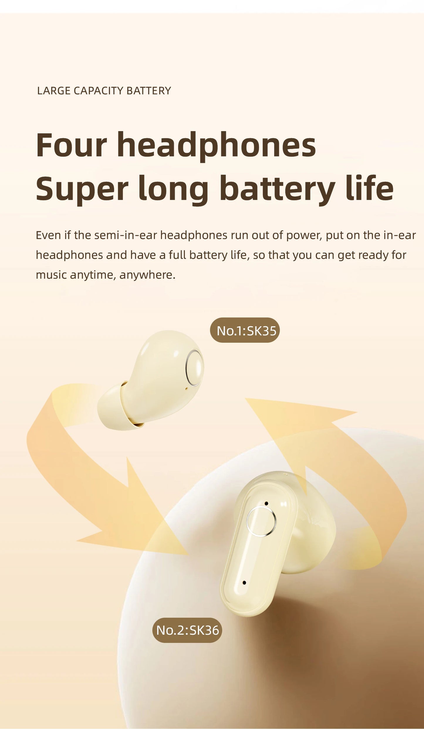 Long Range Bluetooth Earphones Wireless for Sports Running