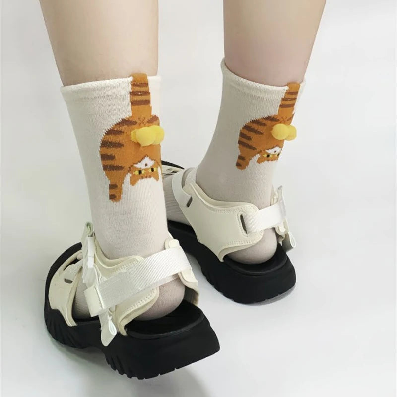 Calcetines de media caña con lindo diseño de trasero de gato en 3D | Divertida ropa de invierno para mujer
