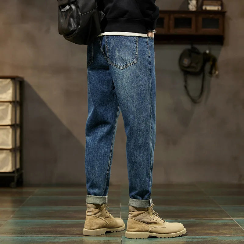 Retro American Style Men's Jeans | Loose Straight-Leg Denim Pants