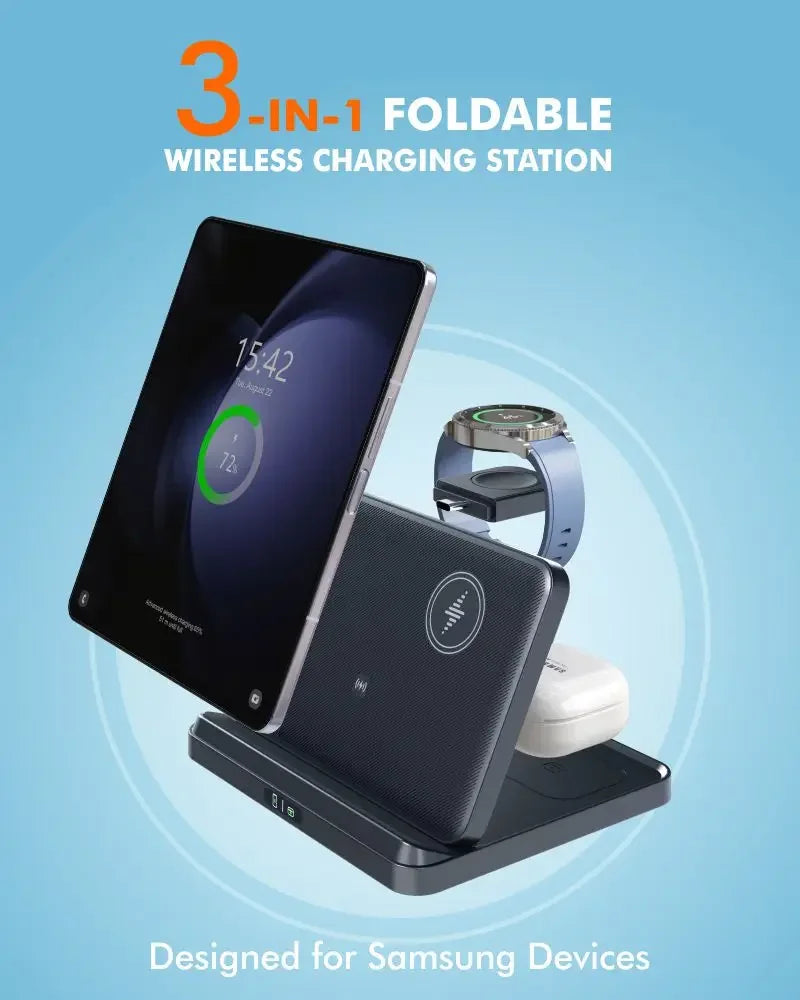 3-in-1 Fast Wireless Charger Stand for Phones, Watches, & Earbuds