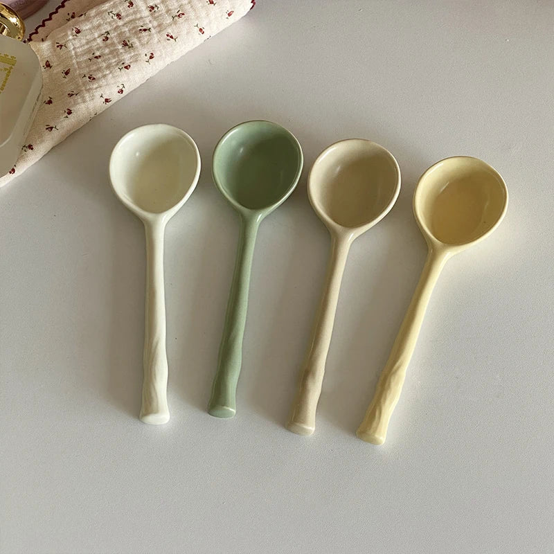 Elegant Ceramic Soup Spoon Set | Long Handle Ladle for Dining