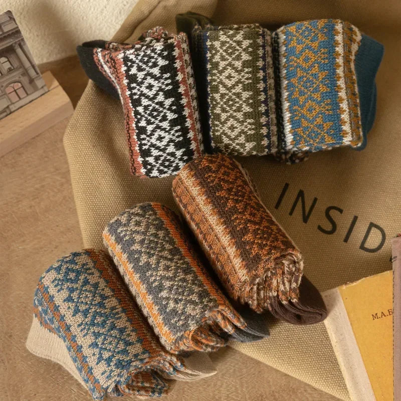 Men's Retro Geometric Pattern Middle Tube Socks | Stylish & Comfy