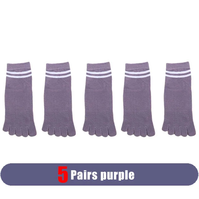 Women's Breathable Cotton Striped Invisible 5 Finger Socks | Soft Comfort