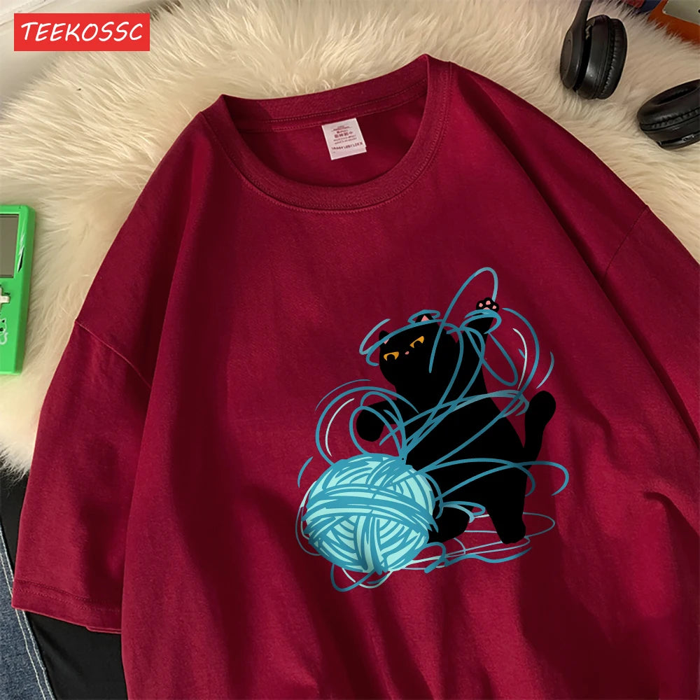 Cute Cartoon Cat Oversized Women's T-Shirt | Summer Casual Style