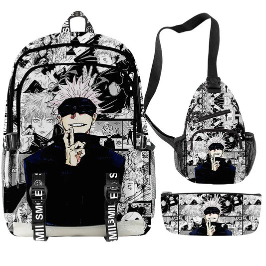 Juego de mochila de 3 piezas inspirado en el anime | Elegante y práctico para estudiantes
