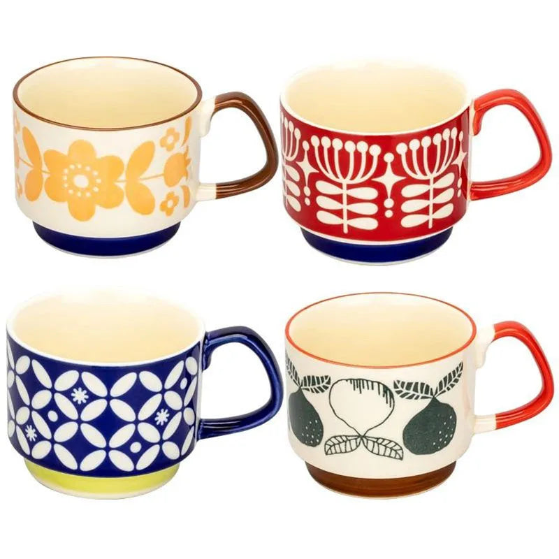 Retro Ceramic Flower Coffee Mug Set | Perfect for Tea & Oats
