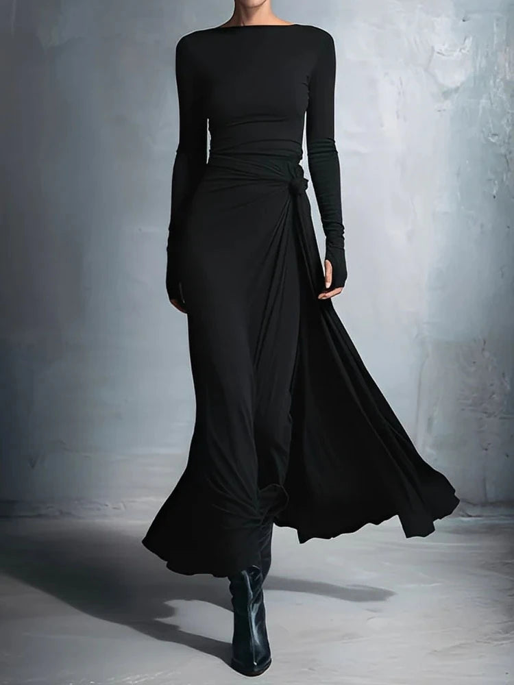 Elegant Long Sleeve Ruched Maxi Dress for Women | Autumn Fashion