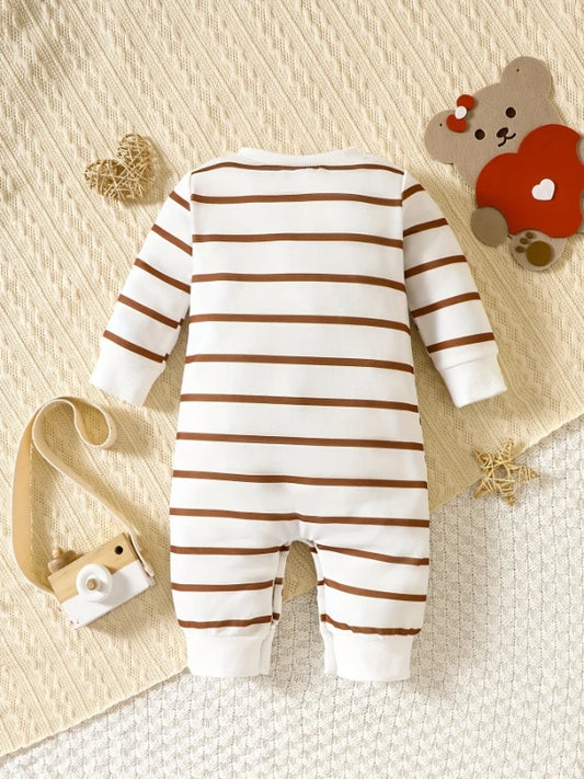 Mameluco de bebé estilo coreano | Pijama enterizo a rayas con diseño de oso