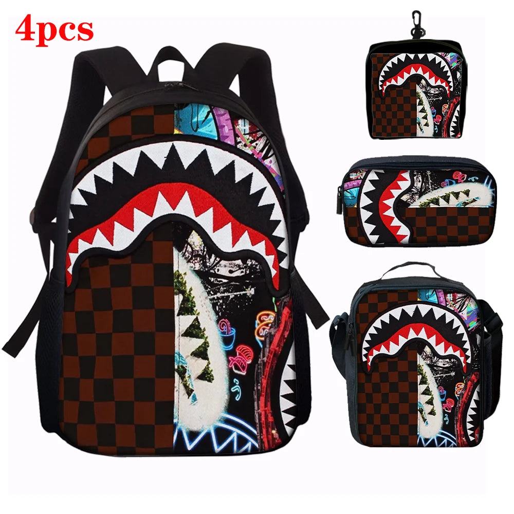 Trendy Shark Graphic Backpack Set | Ideal for School & Adventures