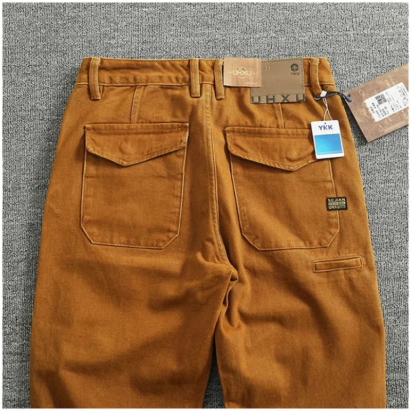 Retro Men's Loose Cargo Pants | Casual Cotton Twill Style