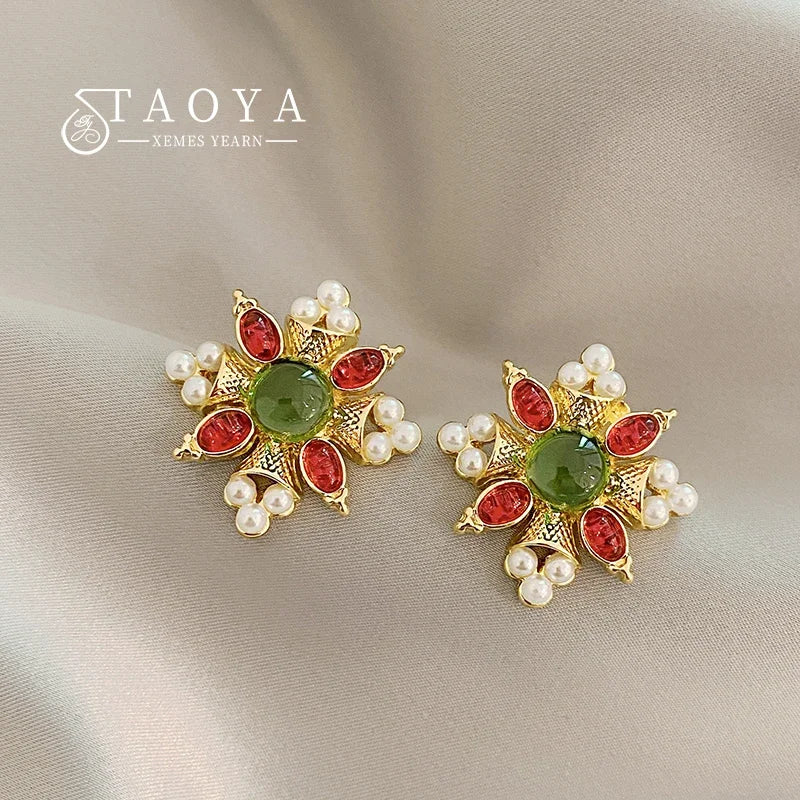 Romantic Retro Enamel Gold Hoop Earrings for Women | Fashion Jewelry