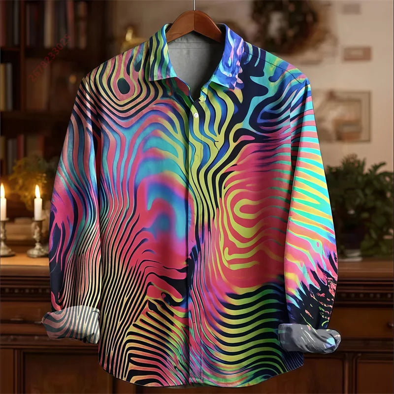 Colorful Fish Print Long-Sleeve Shirt | Trendy Casual Fashion Top