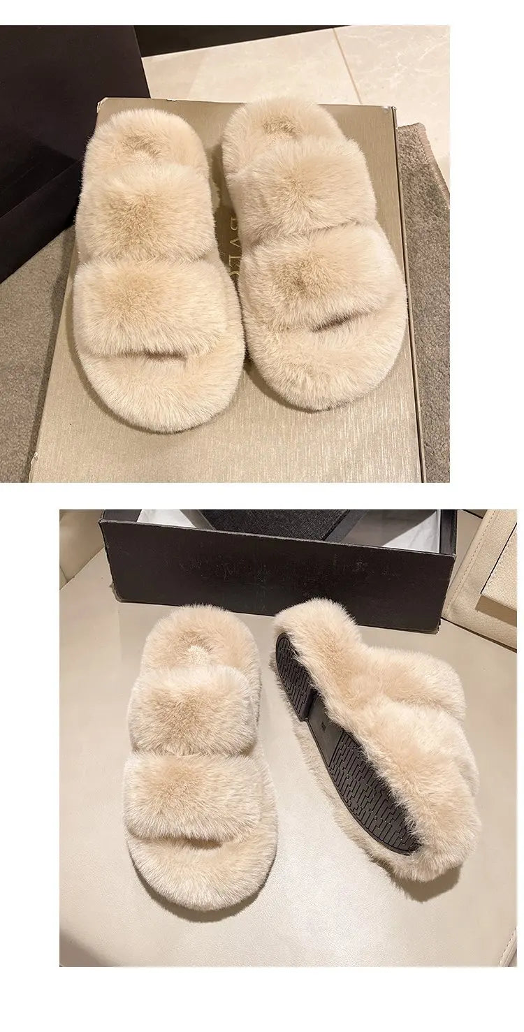 Cozy Plush Fluffy Platform Fur Slippers for Women | Anti-Slip Warmth