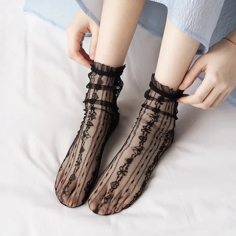 Ultra-Thin Transparent Lace Ruffle Socks for Women | Summer Style