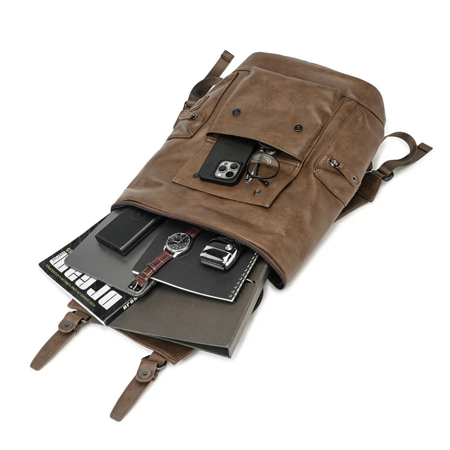 Vintage Luxury PU Leather Backpack | Large Capacity Laptop Bag
