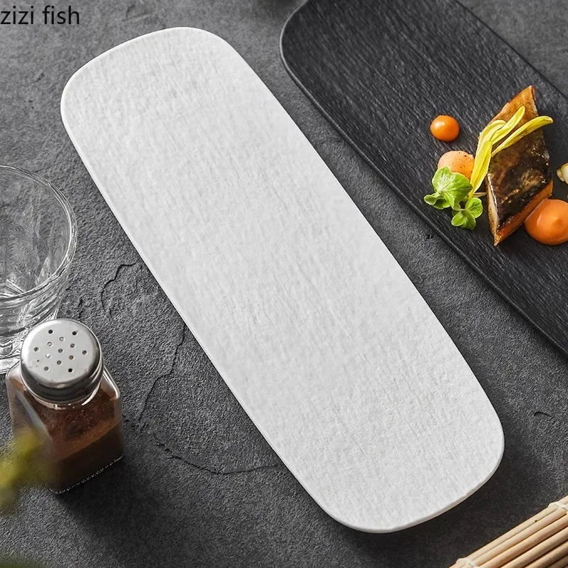 Stone Patterned Frosted Ceramic Sushi Plate | Elegant Dim Sum Dish