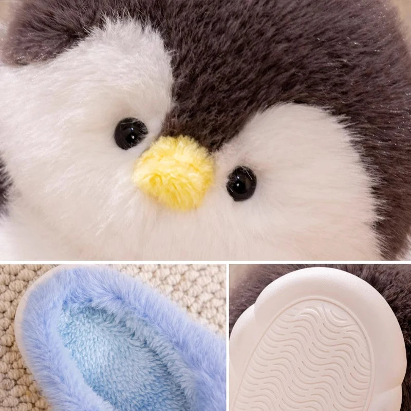 Cute Cartoon Penguin Cotton Slippers | Warm Plush Indoor Shoes
