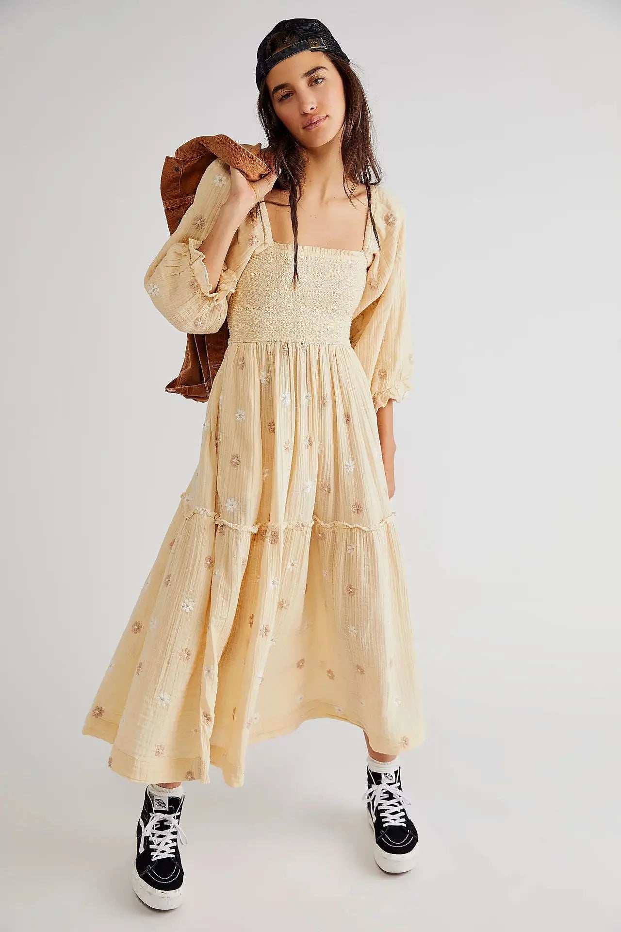 Boho Floral Embroidery Maxi Dress for Women | Casual Fashion