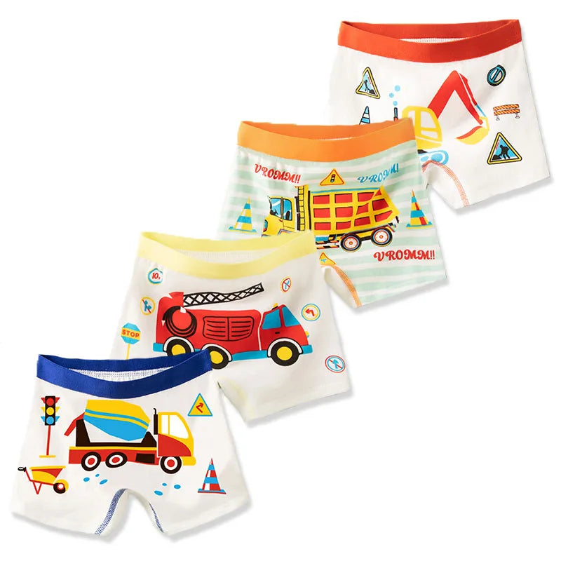 Boys Cotton Underwear | 4-Pack Cartoon Boxer Briefs for Kids