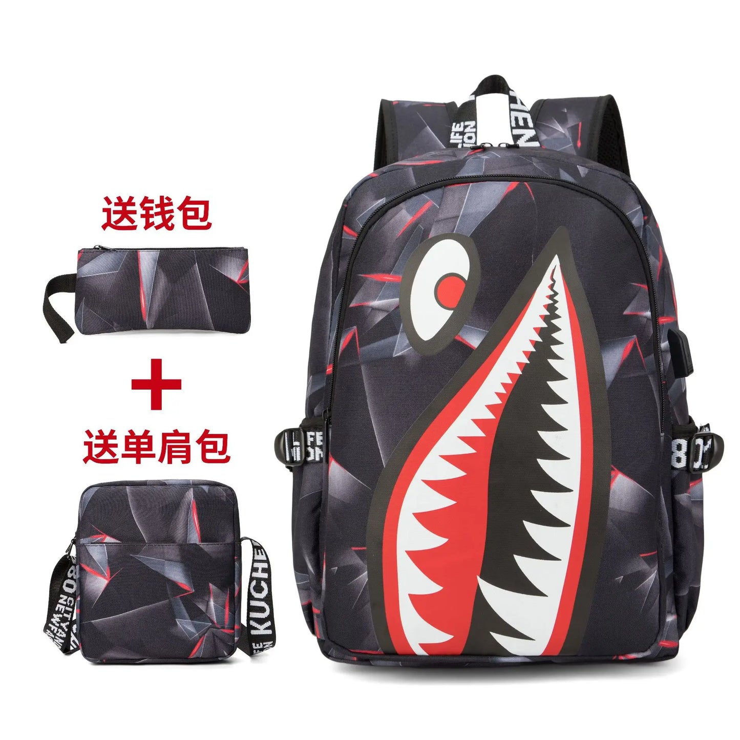 Cartoon Shark Print Backpack | Fun Rucksack for Kids