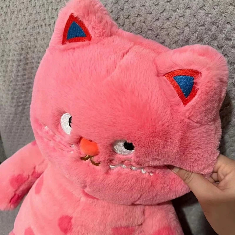 Unique Pink Polka Dot Cat Plush Toy | Soft Black Kitten Cushion