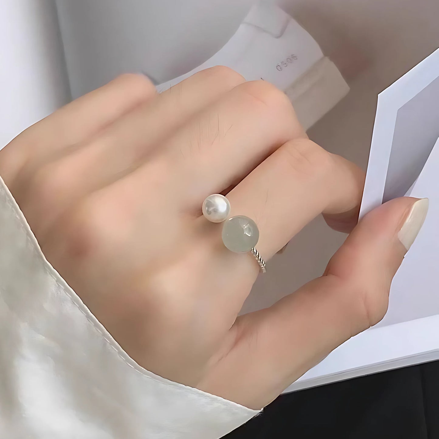 Adjustable Geometric Jade Ring for Women | Vintage Jewelry Gift
