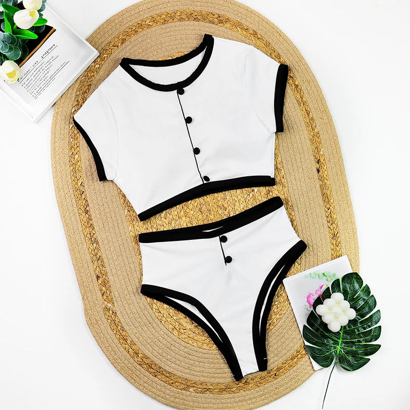 High Waist Women's Swimwear | Luxury Ribbed Two-Piece Bikini Set