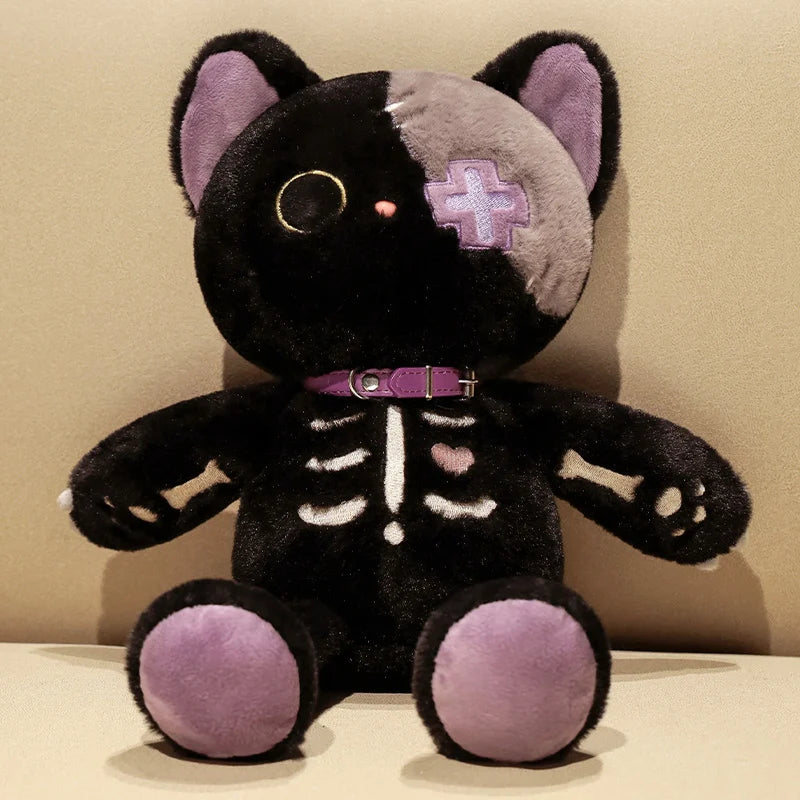 Kawaii Black Skeleton Cat Plush Toy | Adorable Gothic Stuffed Animal