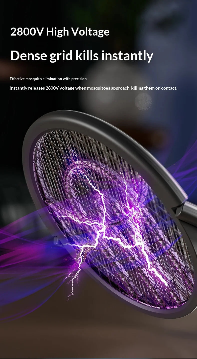Rotating Head Bug Zapper Racket | Rechargeable Electric Fly Swatter