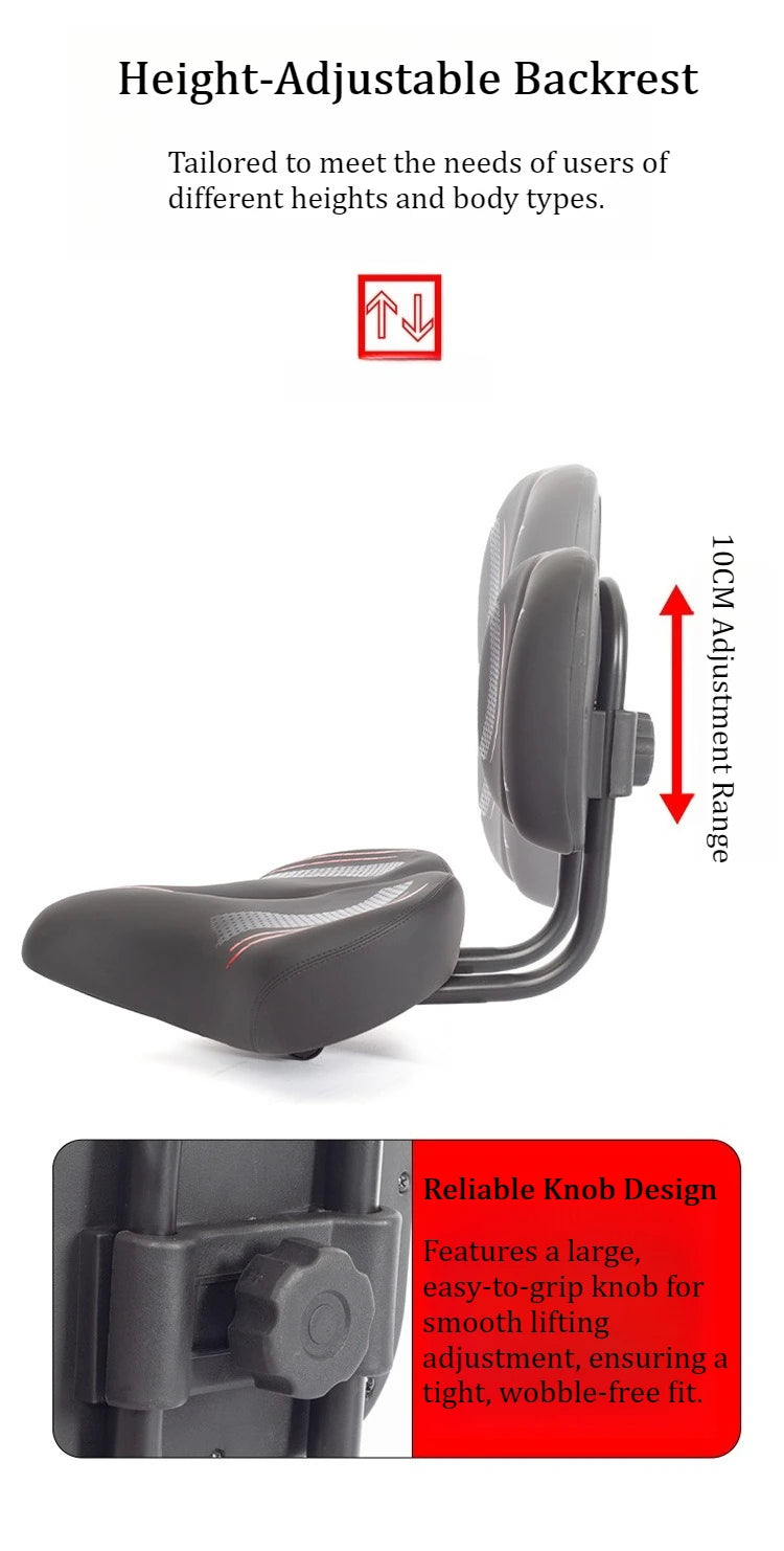 Oversized Comfort E-Bike Saddle with Backrest | PU Leather Seat