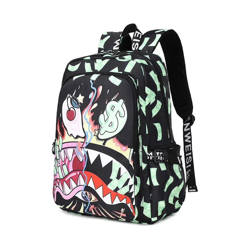 Shark Y2K Backpacks Color Student Lightweight Waterproof Printed Backpack High Capacity Personalized Cartoon Shark Backpacks New