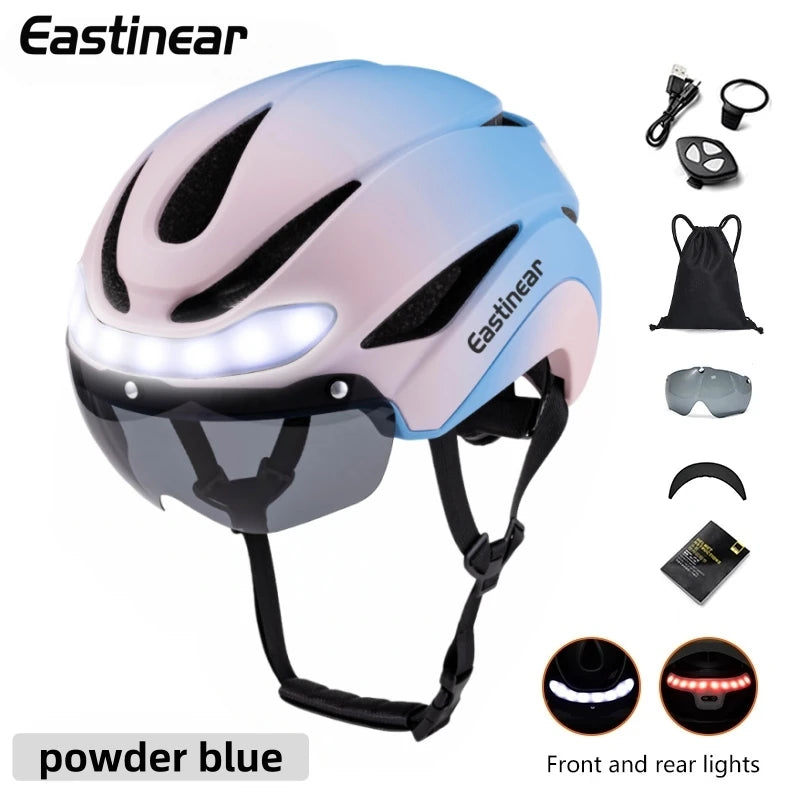 Ultralight Road Bicycle Helmet with LED Lights & Magnetic Goggles