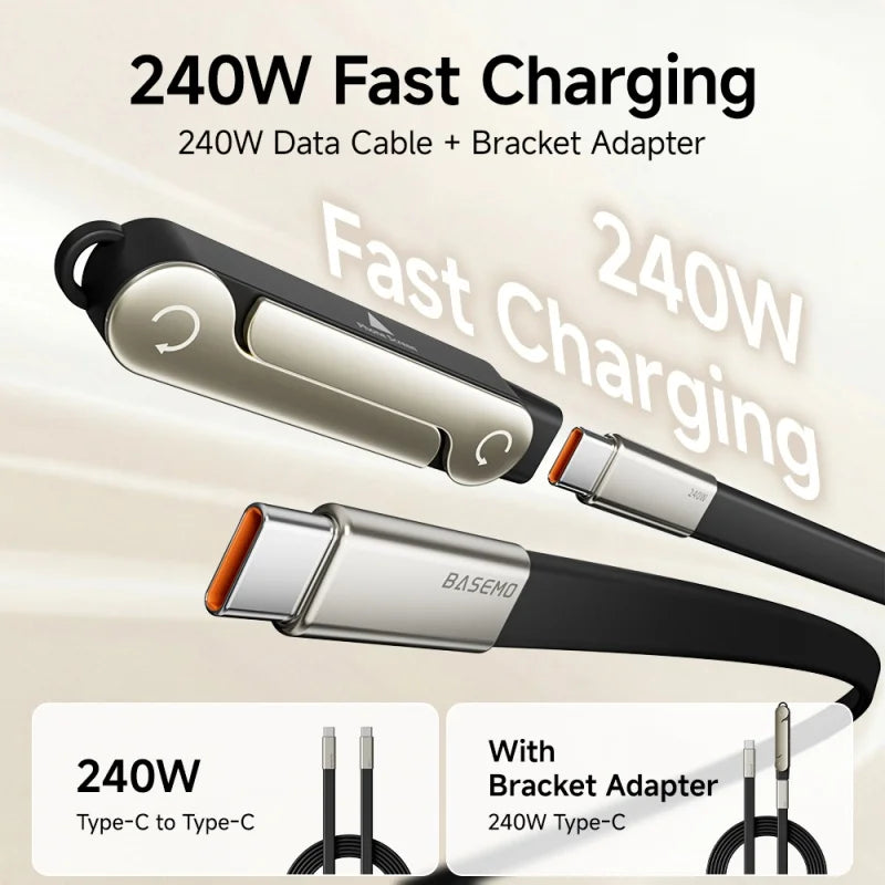 240W Super Fast Charging 2 in 1 Rotating Data Cable