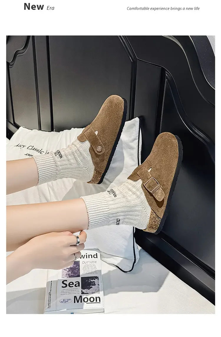 Cow Suede Cork Mules Slippers for All Seasons | Comfortable Clogs
