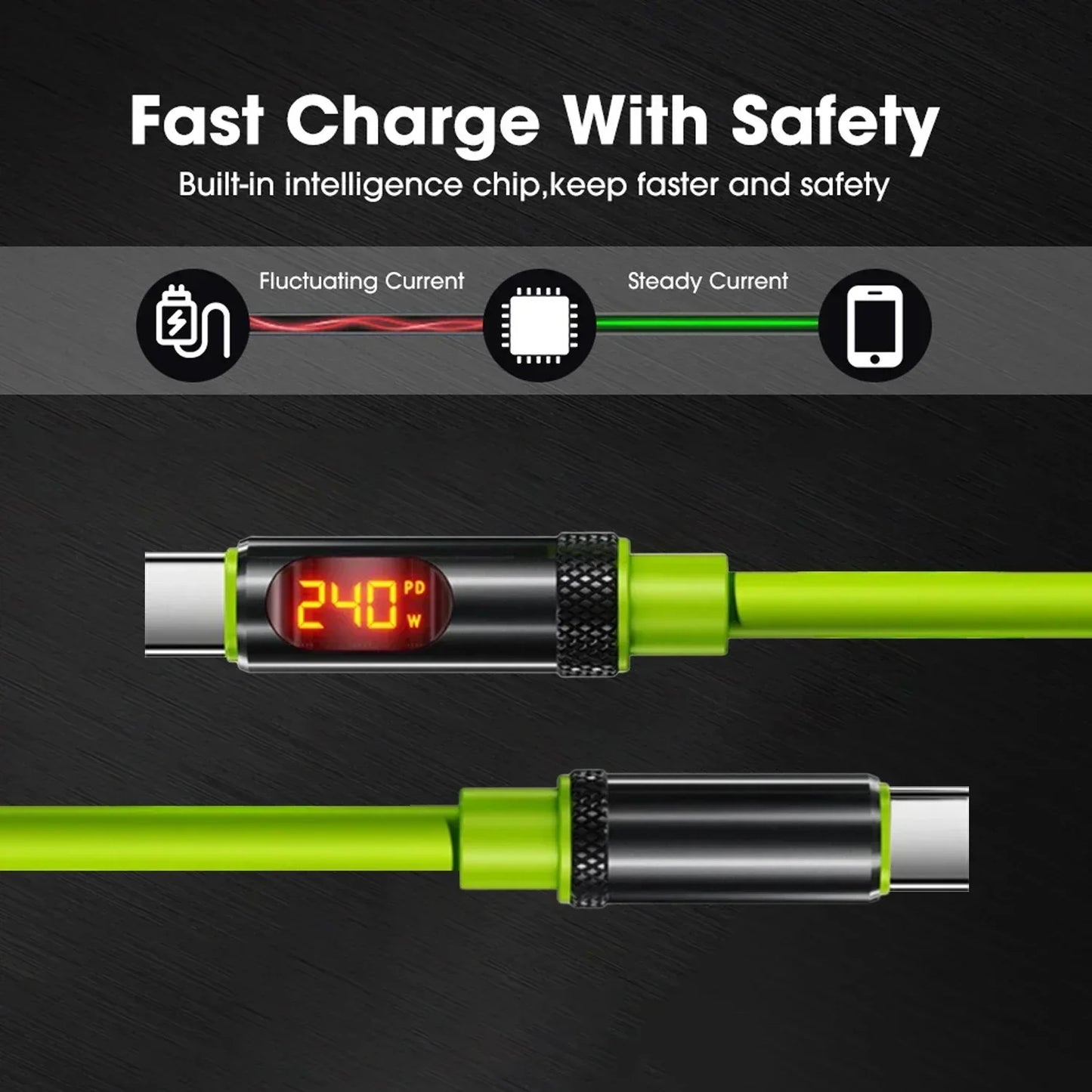 USB C Fast Charging Cable with LED Display | 100W & 240W